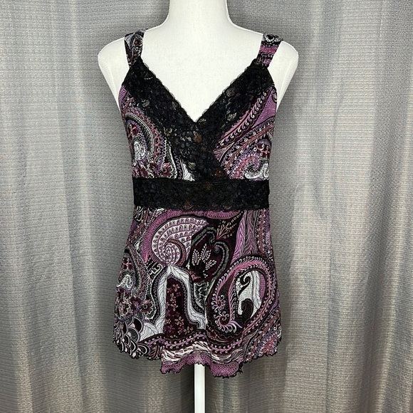 APT. 9 PURPLE PAISLEY BLACK LACE TANK TOP SMALL - Picture 1 of 7
